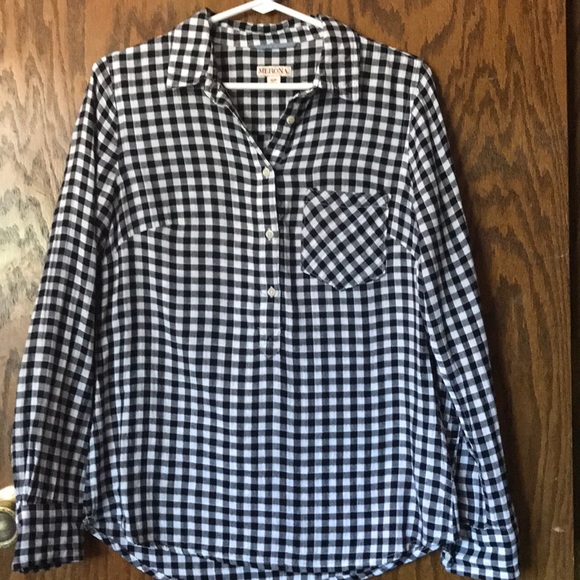 Merona gingham black and white collared shirt - Picture 1 of 4